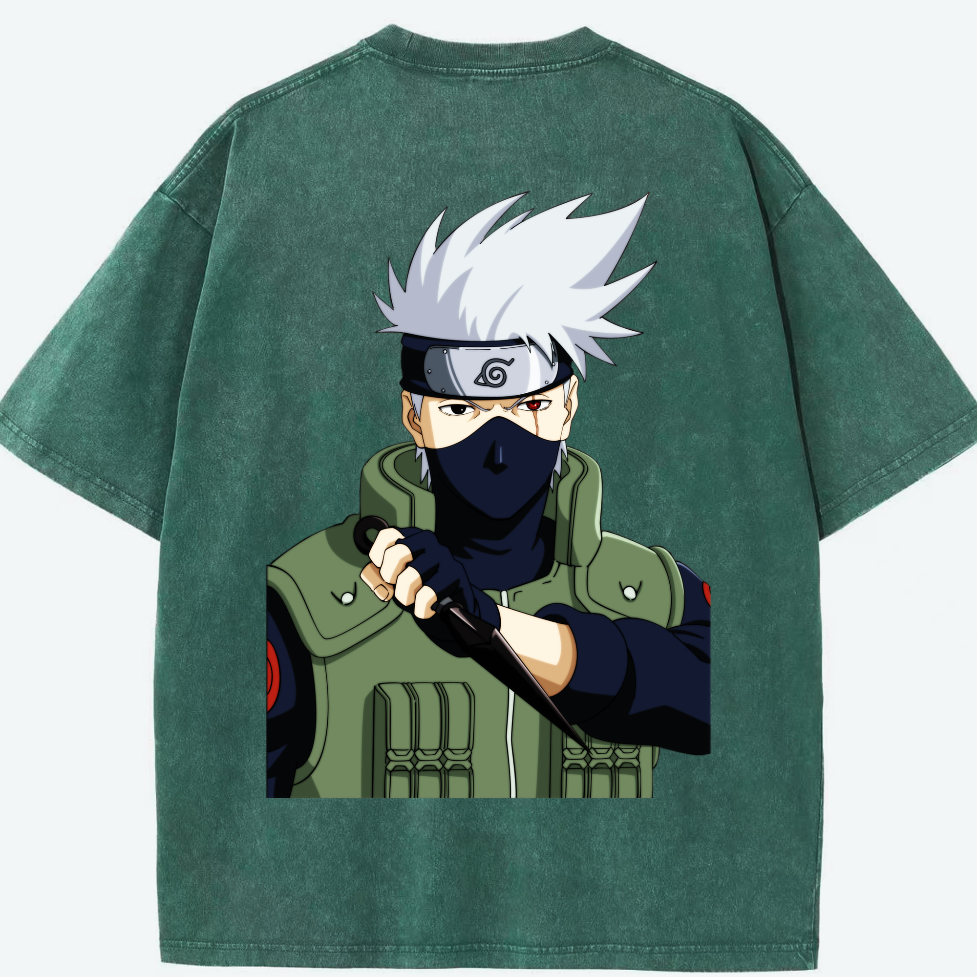 （画像用） NARUTO -ナルト- はたけ カカシ Hatake Kakashi 綿100% ヴィンテージ風 半袖Tシャツ（背面プリント）